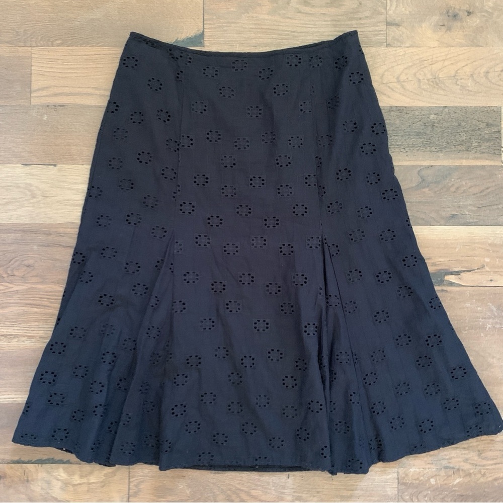 Nine & Co Black Eyelet Cotton Midi Flare Skirt Size 8